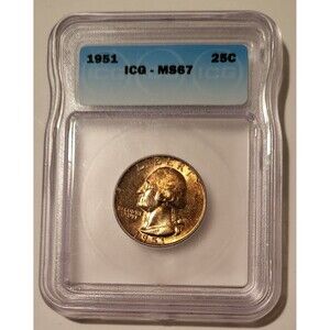 1951 Washington Quarter MS67 ICG Toned